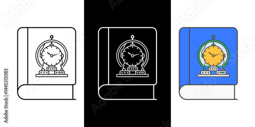 Time machine and book icon symbolizing time travel literature, science fiction themes, and chronological adventure stories.