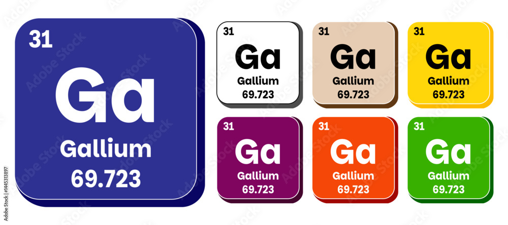 Ga, Gallium element vector icon set, periodic table element. Vector illustration EPS 10 File. Isolated on white background. Ga, Gallium element vector icon set, periodic table element. Vector illustration EPS 10 File. Isolated on white background.