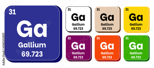 Ga, Gallium element vector icon set, periodic table element. Vector illustration EPS 10 File. Isolated on white background.
