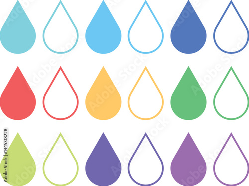 Colorful Water Drop Collection with Outline