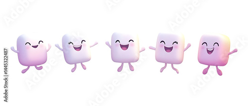 Pack of Marshmallow in Five Different Poses Against Transparent Background for Sweet Branding, Dessert Design, or Snack Promotions