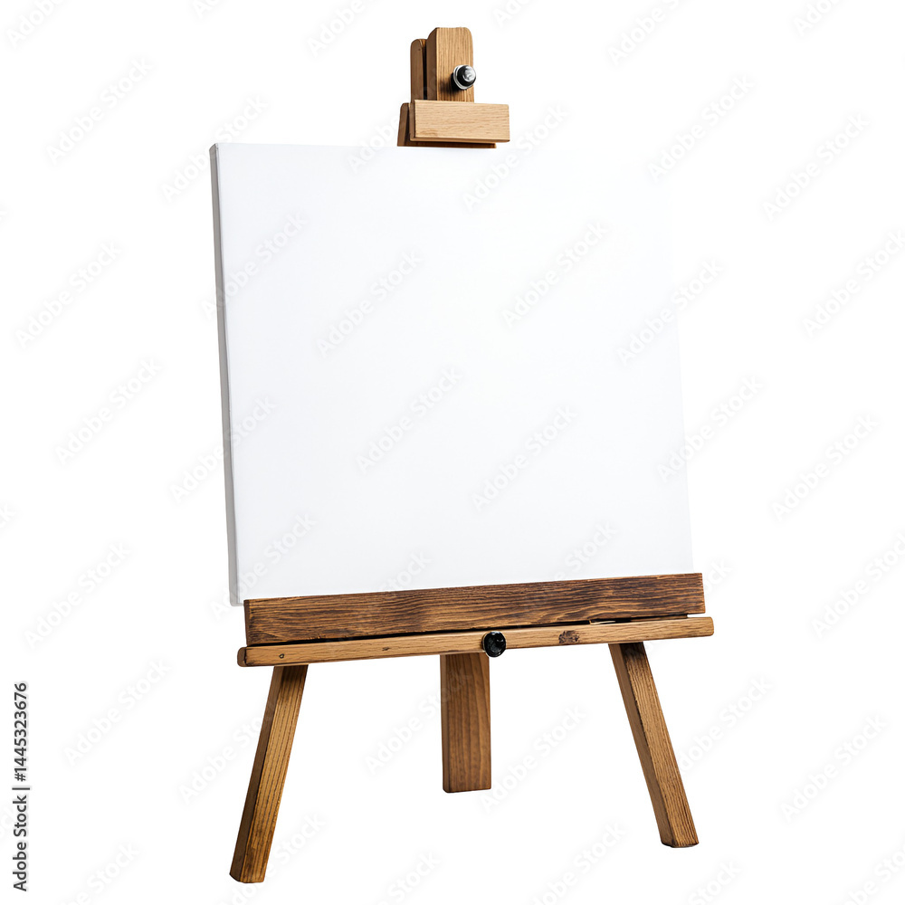 Blank canvas on wooden easel art studio display Blank canvas on wooden easel art studio display