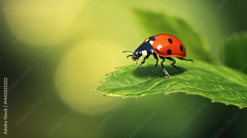 Fototapeta premium Ladybug on green leaf