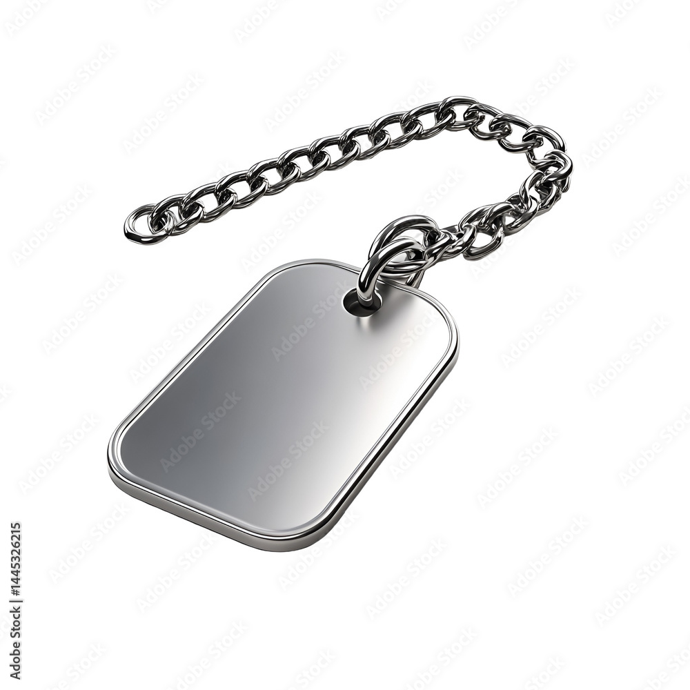 Fototapeta premium Blank silver dog tag on chain military ID tag