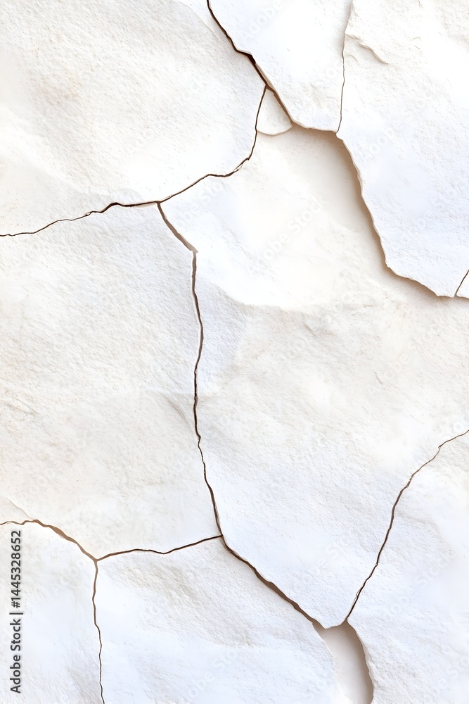 Naklejka premium Cracked, off-white surface with a textured, weathered appearance Irregular cracks form a mosaic-like pattern