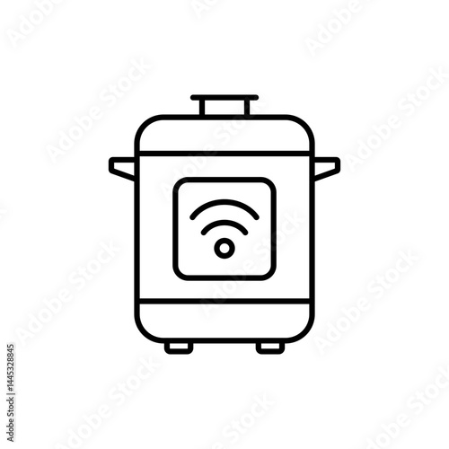 Multicooker icon with wireless signal showing smart kitchen device, ideal for cooking product branding appliance manuals and e commerce visuals line icon in vector with editable stroke