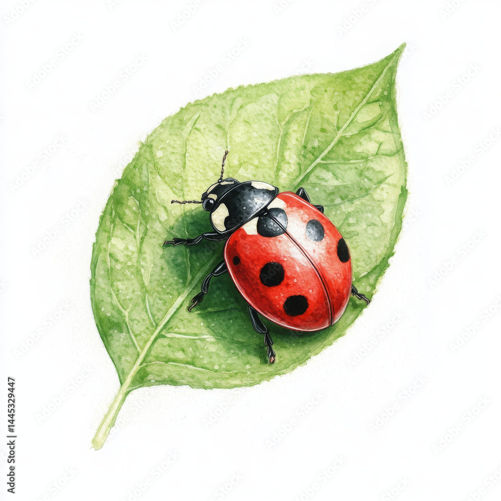 Fototapeta premium Ladybug on leaf feels content, enjoying simple beauty around it