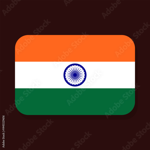 Indian flag with a 2 by 3 aspect ratio and rounded corners. Flat style vector illustration