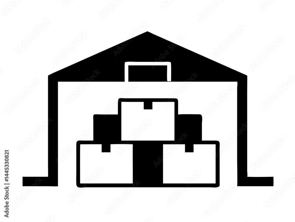 Warehouse Storage Building Icon Boxes & Inventory Symbol Warehouse Storage Building Icon Boxes & Inventory Symbol