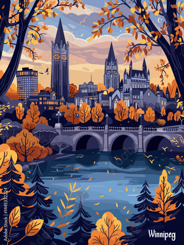 Beautiful vector illustration of the city Winnipeg