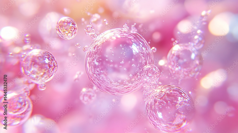 Magical Scene with Pink Transparent Bubbles Floating in a Dreamy Background Magical Scene with Pink Transparent Bubbles Floating in a Dreamy Background