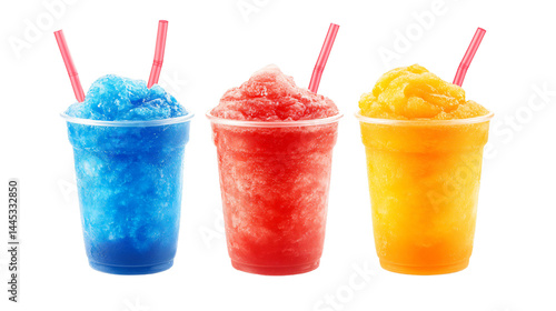 Vibrant Kool-Aid Slushies Drinks in Orange, Blue, and Red Colors