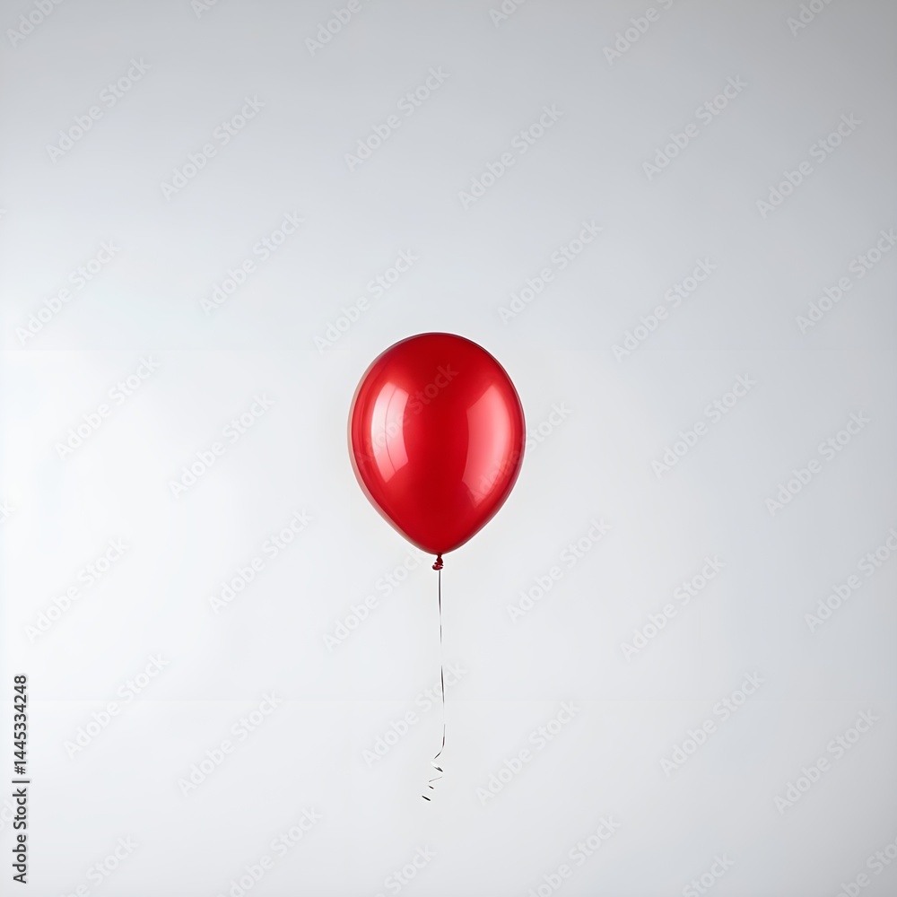 Single Red Balloon Floating Against White Background Single Red Balloon Floating Against White Background