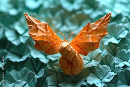 Obraz na płótnie An orange paper butterfly made from many intricate folds w salonie