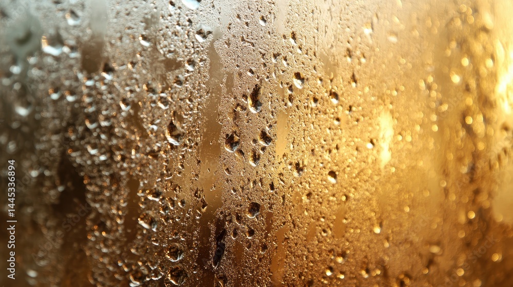 Obraz premium Close-up of water droplets on glass surface with warm tones