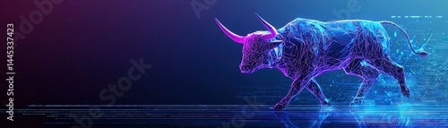 Neon Polygonal Bull - Stock Market, Finance, Technology