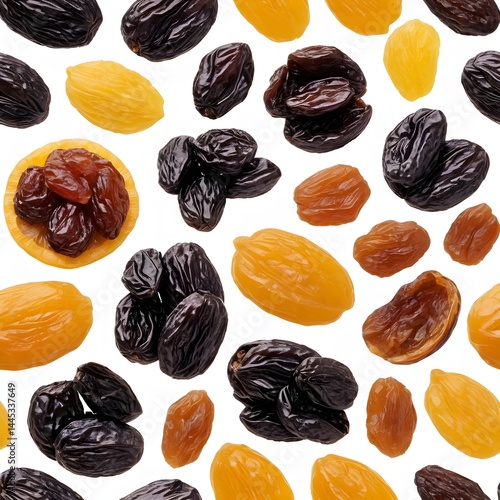 Golden and Dark Raisins Isolated on White Background