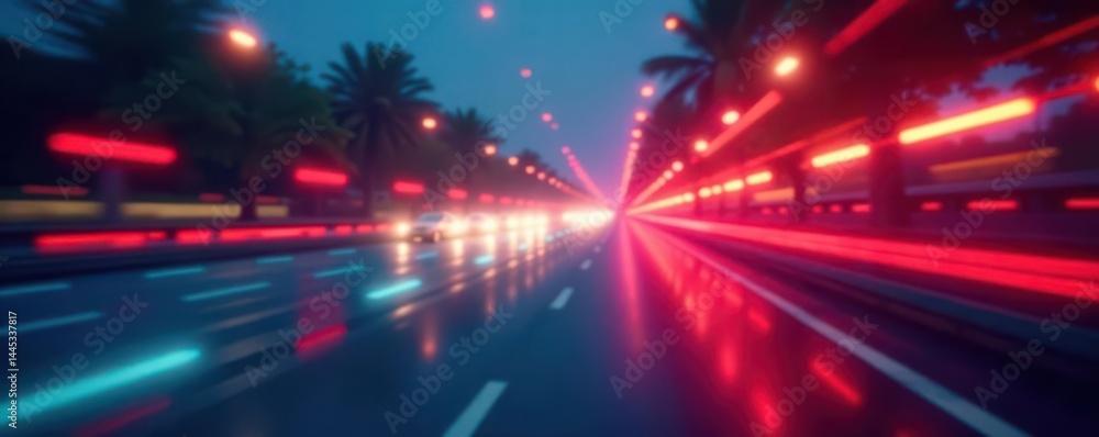 Blurred light streaks, vibrant hues, dynamic energy, visual, vibrant