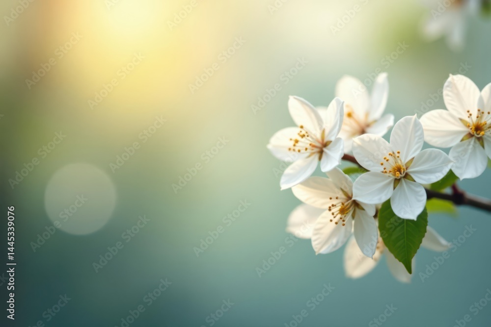 Delicate white blossoms, soft focus background Peaceful, serene memorial , floral photography, design