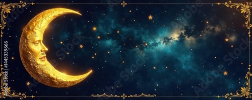 Obraz na płótnie Elegant gold moon, stars, celestial vector design Vintage style, ornate details , astrology, zodiac w salonie