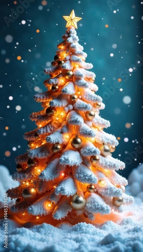 Elegant white Christmas tree, ornate ornaments, snowy backdrop , festive, holiday
