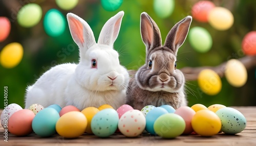 Wallpaper Mural Easter Bunnies with Colorful Eggs Torontodigital.ca