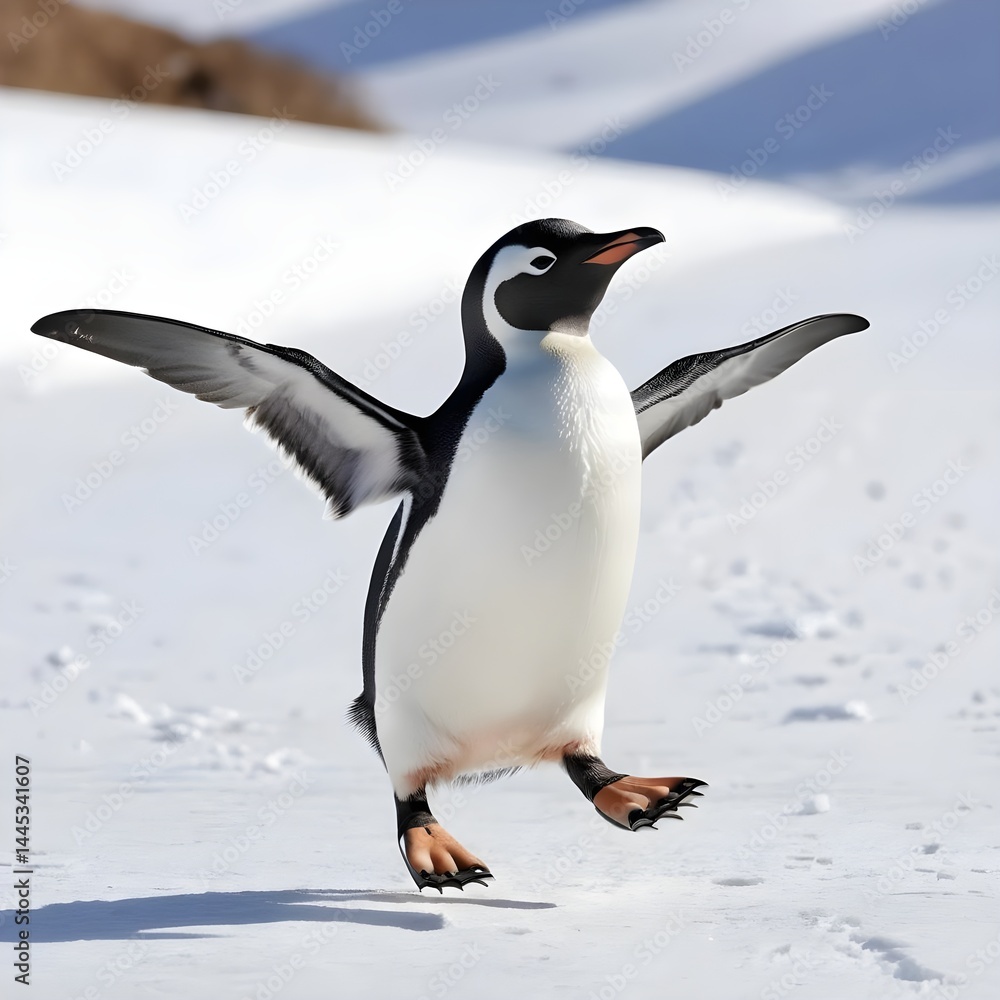 Naklejka premium Happy Penguin Jumping in the Snow
