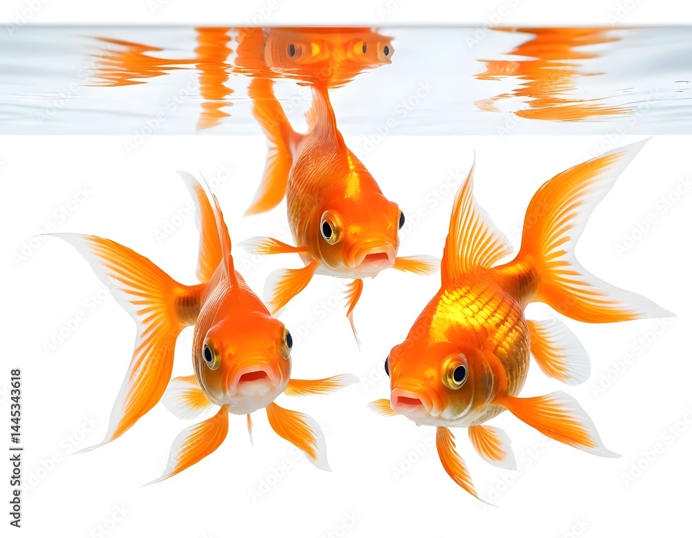 Fototapeta premium Three Goldfish Swimming Underwater