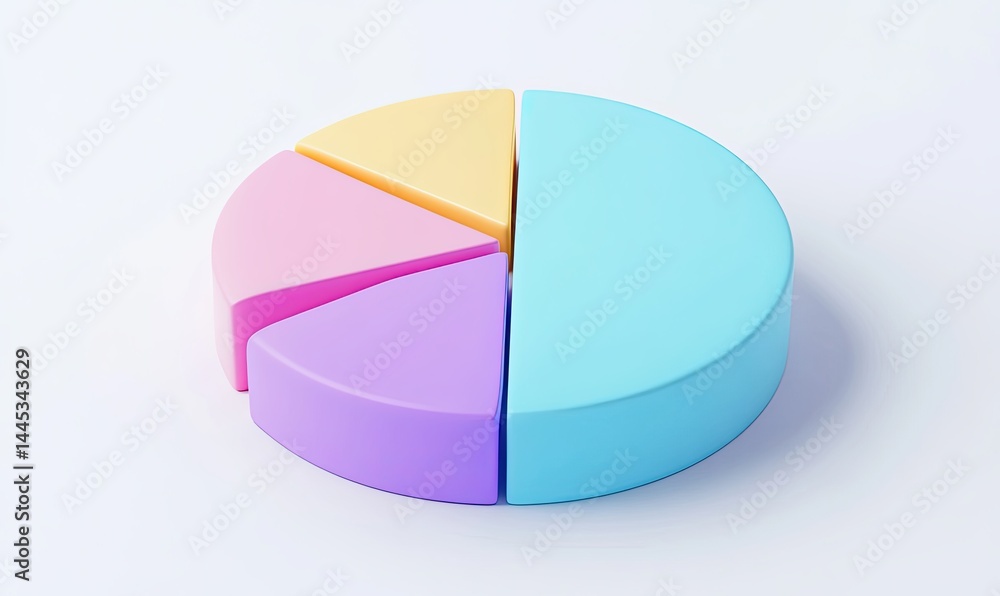 Obraz premium Pastel 3D pie charts display data with soft gradients and clean shapes, making them perfect for modern infographics.