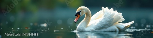 Obraz na płótnie Single swan down feather, airy white fluff gently falling , background, white feather w salonie