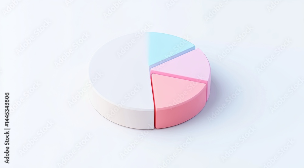 Obraz premium Pastel 3D pie charts display data with soft gradients and clean shapes, making them perfect for modern infographics.