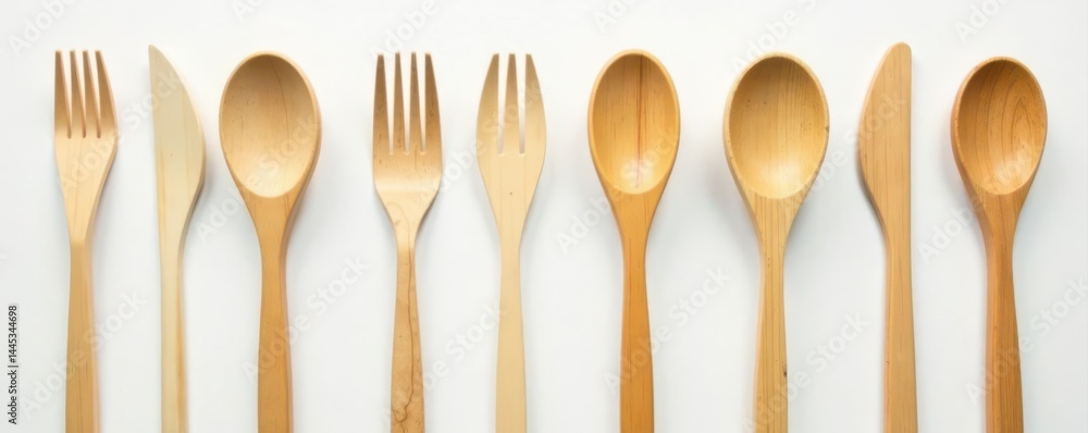 Variety of bamboo eating utensils, white backdrop , background, chopsticks, table setting