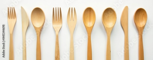 Variety of bamboo eating utensils, white backdrop , background, chopsticks, table setting