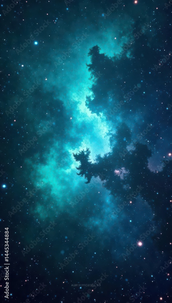 Turquoise nebula swirls, vibrant starlight, cosmic dust, Milky Way galaxy , stellar, planets, nebula