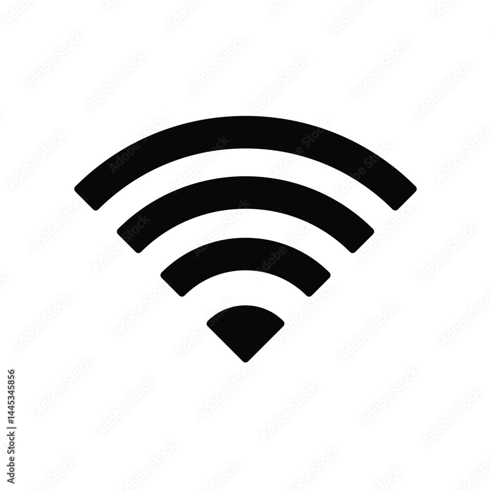 Wi-Fi signal icon. A bold black Wi-Fi symbol representing wireless internet connectivity, signal strength, and network access. Vector illustration. Wi-Fi signal icon. A bold black Wi-Fi symbol representing wireless internet connectivity, signal strength, and network access. Vector illustration.