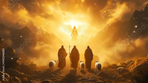 An angel of God appears to the shepherds to announce the good news of the birth of the savior of the world, Jesus Christ