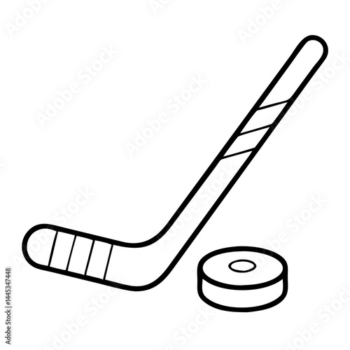 hockey stick and puck icon, hockey stick and puck line art - simple line art of hockey stick and puck, perfect for hockey stick and puck logos and icons