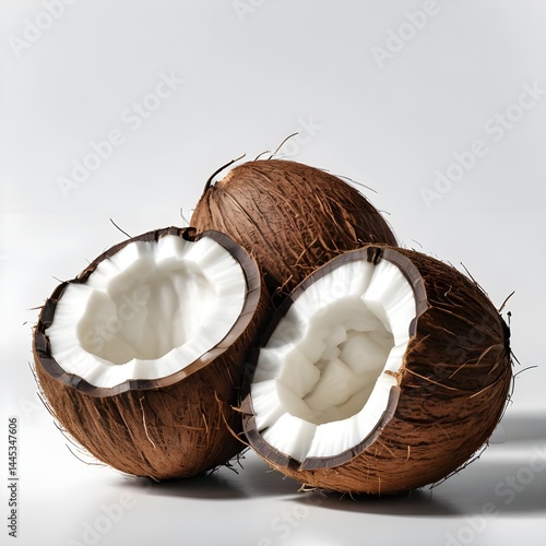 Three Coconuts Whole and Halved