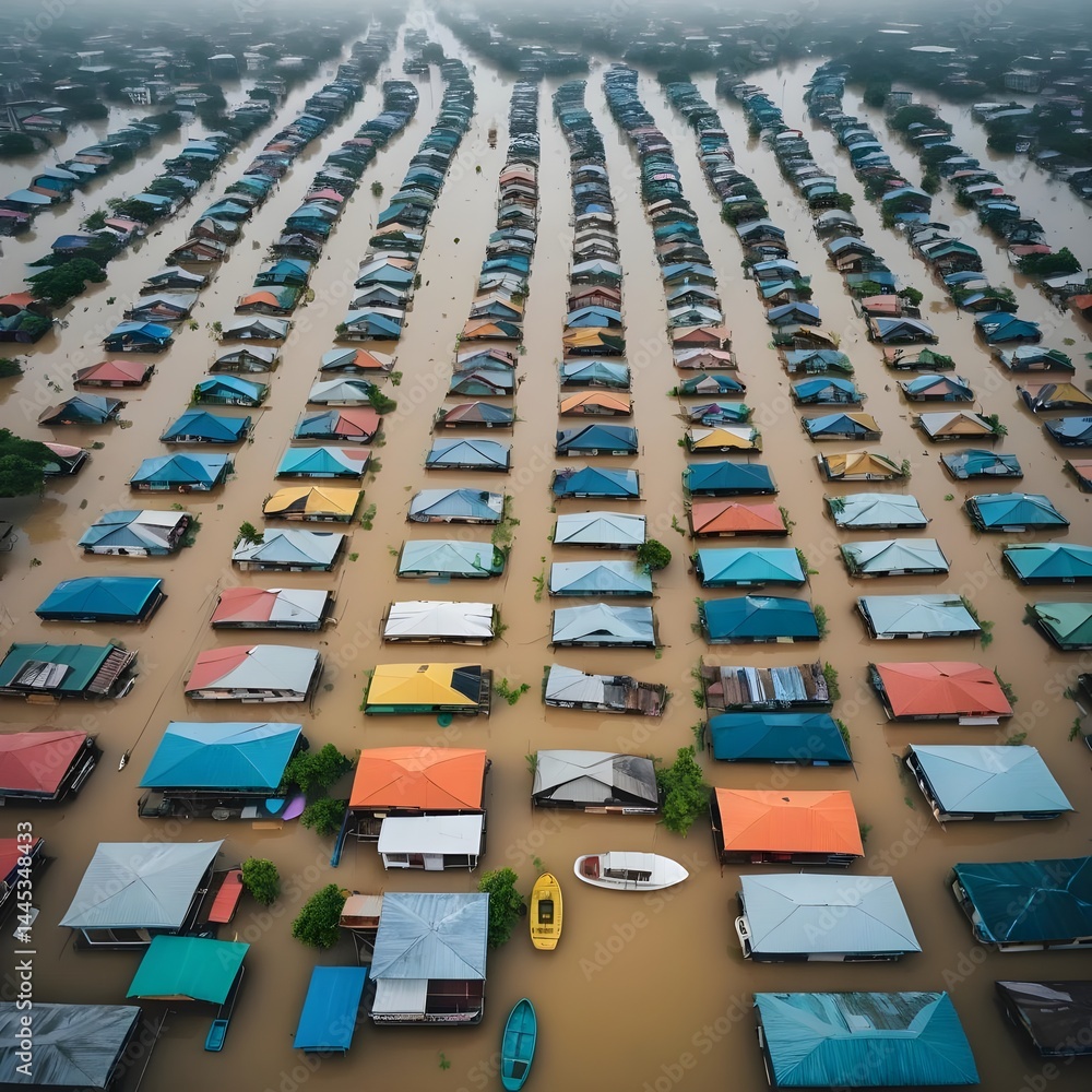 Fototapeta premium Flooded Houses Aerial View