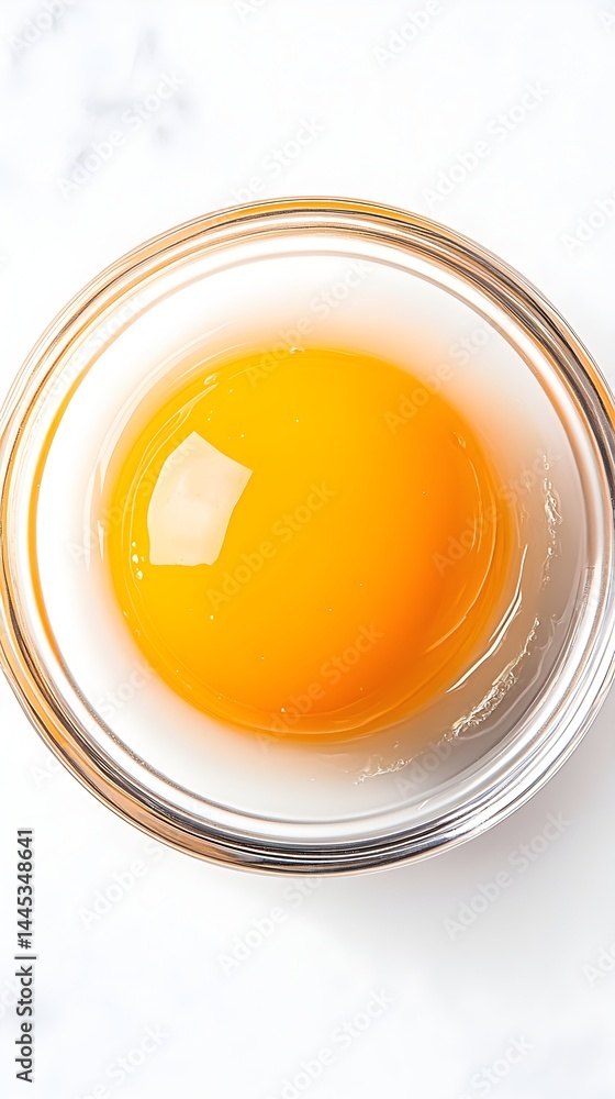 A single vibrant egg yolk sits in a clear glass bowl A single vibrant egg yolk sits in a clear glass bowl