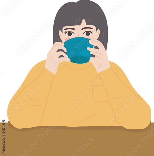 Illustration of Woman Enjoying a Drink Coffee