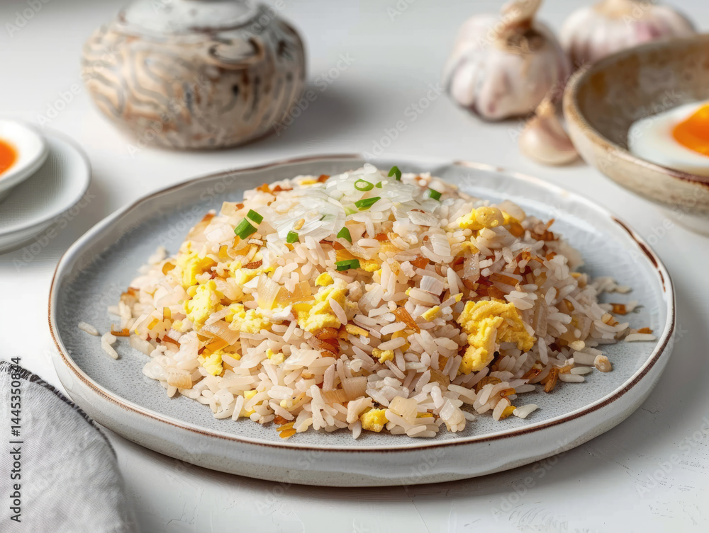Fried rice with scrambled eggs on plate Fried rice with scrambled eggs on plate