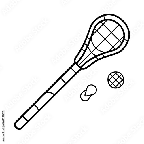 lacrosse stick and ball icon, lacrosse stick and ball line art - simple line art of lacrosse stick and ball, perfect for lacrosse stick and ball logos and icons