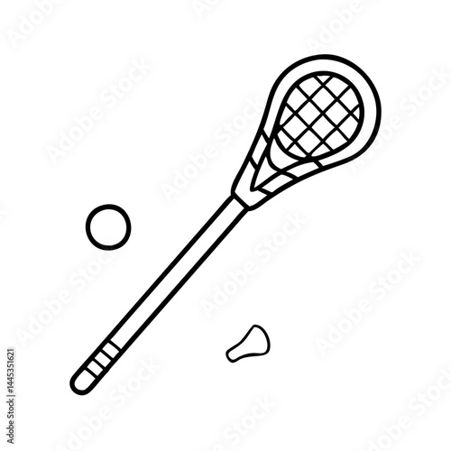 lacrosse stick and ball icon, lacrosse stick and ball line art - simple line art of lacrosse stick and ball, perfect for lacrosse stick and ball logos and icons