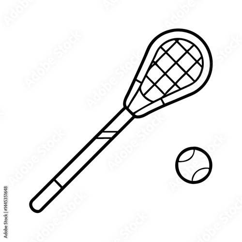 lacrosse stick and ball icon, lacrosse stick and ball line art - simple line art of lacrosse stick and ball, perfect for lacrosse stick and ball logos and icons