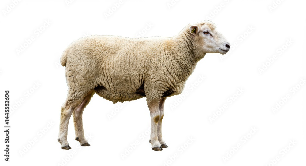 Fototapeta premium Full sheep standing profile isolated on white background