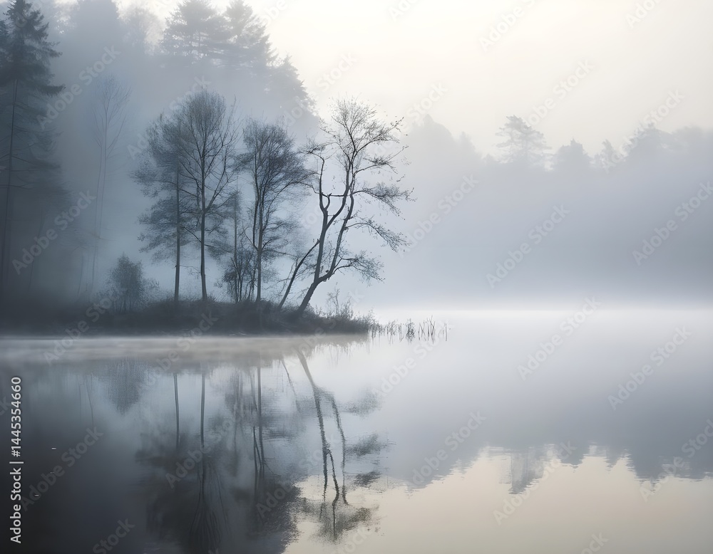 Fototapeta premium Misty Morning Lake Reflection