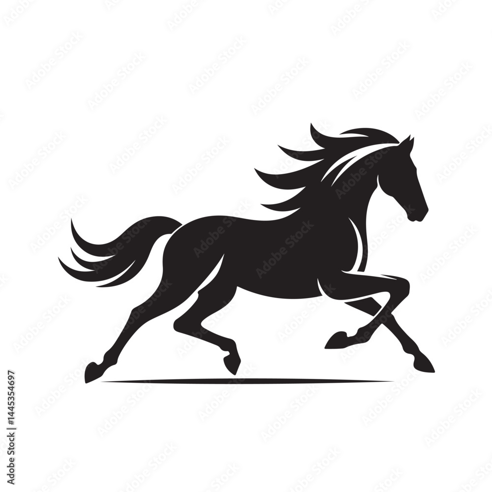 Running Horse Silhouette in Motion, Vector Design Running Horse Silhouette in Motion, Vector Design