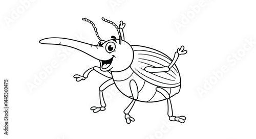 Excited Weevil Cartoon Coloring Page Enthusiastic Insect Art for Young Children Fun