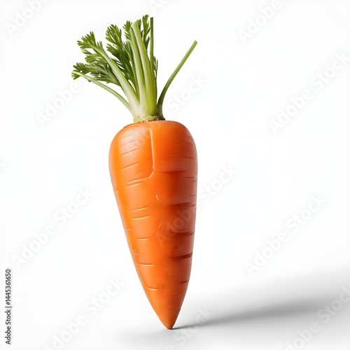 Single Fresh Carrot with Green Tops Isolated on White